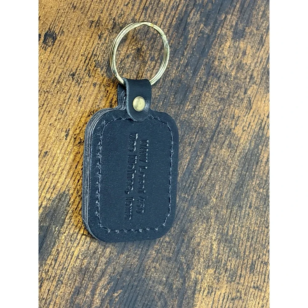 UAW Local 450 Des Moines Iowa Keychain Leather Brass 50th Anniversary Keyring